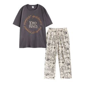 Lord Of The Rings Mens Logo Short-Sleeved Long Pyjama Set / Black/Off White